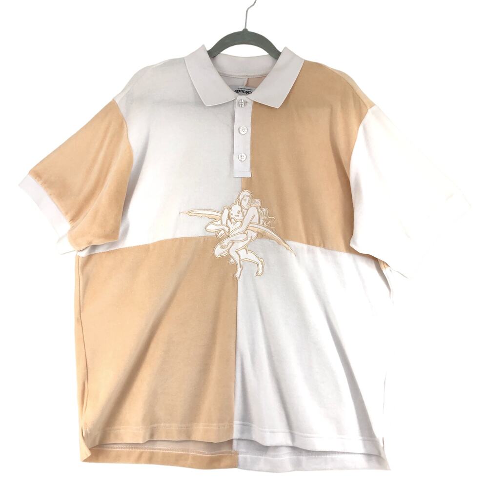 FuckingAwesome FA Size L Velour Polo Shirt Night Flight Embroidered Beige White